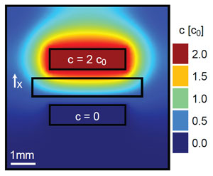 2D time-dependent diffusion simulation